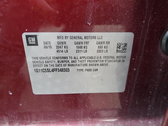 1G11C5SL4FF348303 - 2015 CHEVROLET MALIBU 1LT Tünd qırmızı foto 12