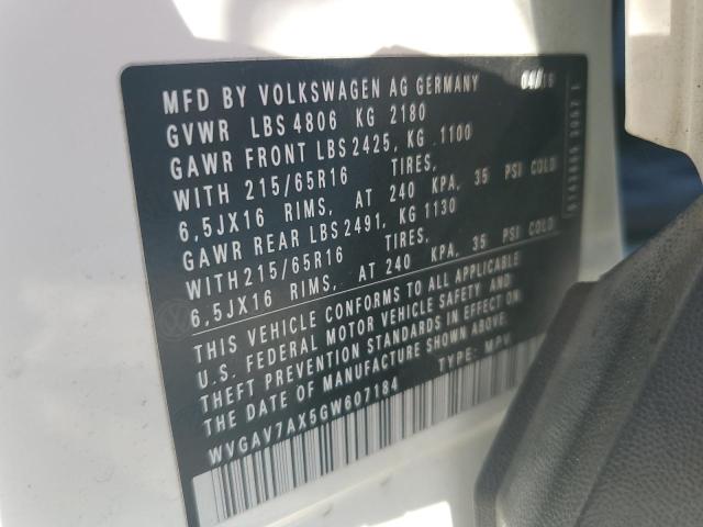 WVGAV7AX5GW607184 - 2016 VOLKSWAGEN TIGUAN S WHITE photo 13