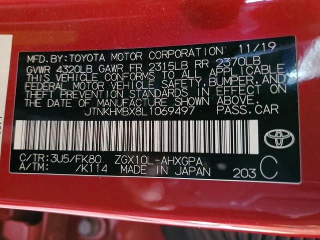 JTNKHMBX8L1069497 - 2020 TOYOTA C-HR XLE RED photo 12