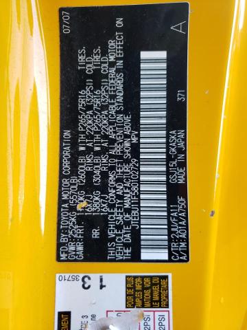 JTEBU11F580102729 - 2008 TOYOTA FJ CRUISER YELLOW photo 13