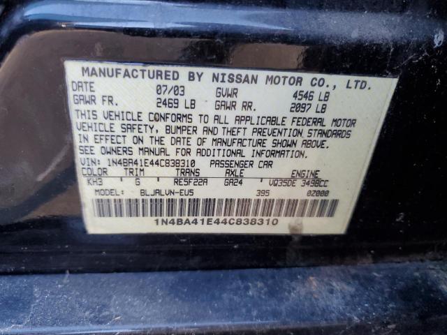 1N4BA41E44C838310 - 2004 NISSAN MAXIMA SE BLACK photo 12