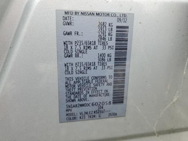 5N1AR2MM0DC602058 - 2013 NISSAN PATHFINDER S SILVER photo 13