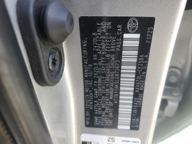 4T1G11AK5LU873673 - 2020 TOYOTA CAMRY SE SILVER photo 12