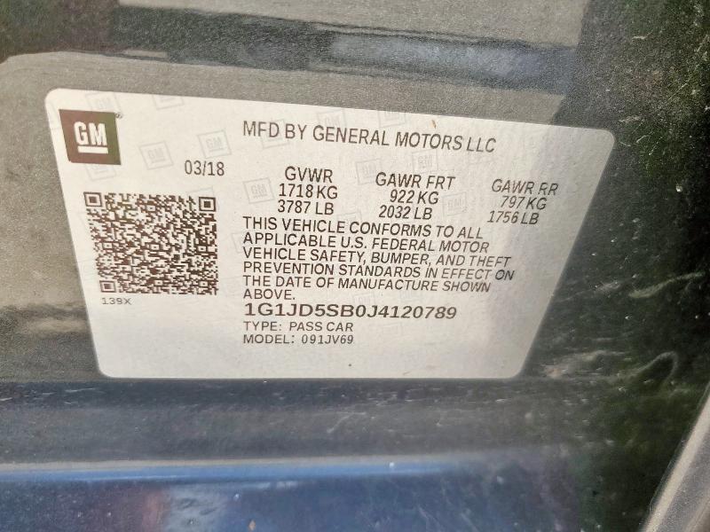 1G1JD5SB0J4120789 - 2018 CHEVROLET SONIC LT GRAY photo 12
