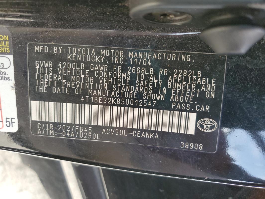 4T1BE32K85U012547 - 2005 TOYOTA CAMRY LE BLACK photo 13