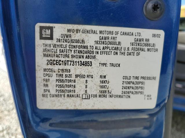 2GCEC19T731134853 - 2003 CHEVROLET SILVERADO C1500 ლურჯი ფოტო 12