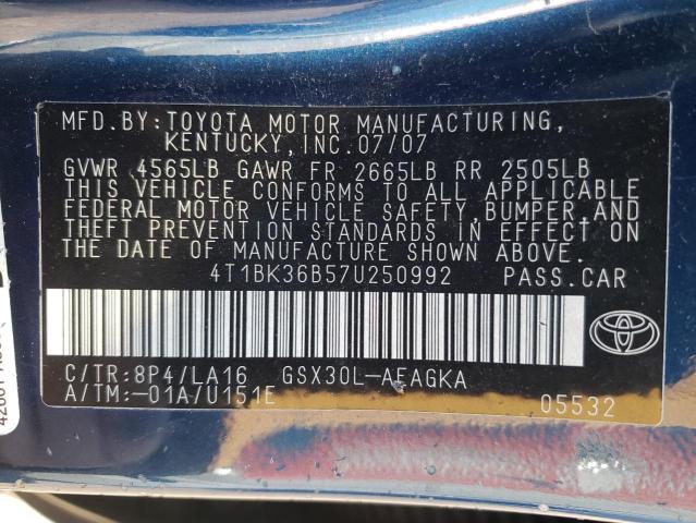 4T1BK36B57U250992 - 2007 TOYOTA AVALON XL BLUE photo 12