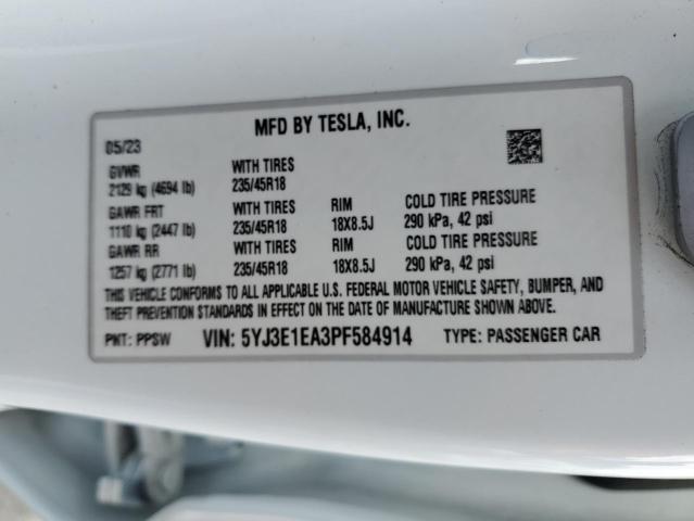 5YJ3E1EA3PF584914 - 2023 TESLA MODEL 3 白色 照片 13