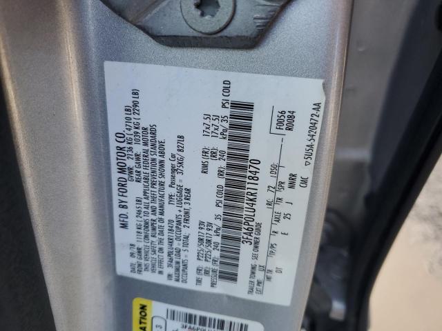 3FA6P0LU4KR118470 - 2019 FORD FUSION SE SILVER photo 12