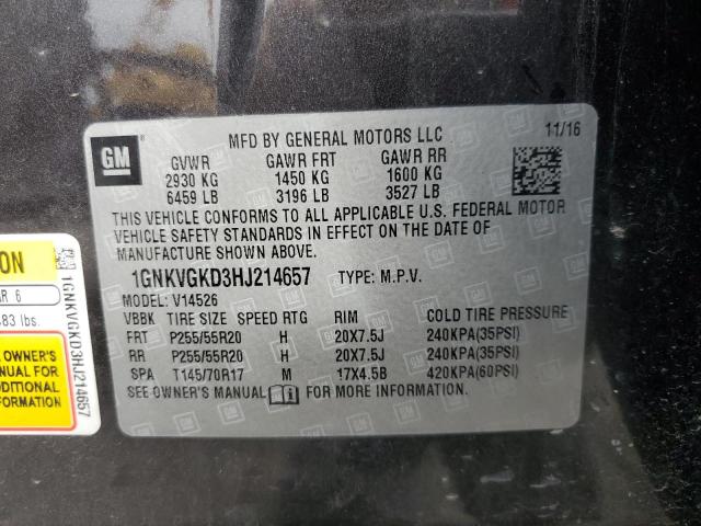 1GNKVGKD3HJ214657 - 2017 CHEVROLET TRAVERSE LT CHARCOAL photo 12