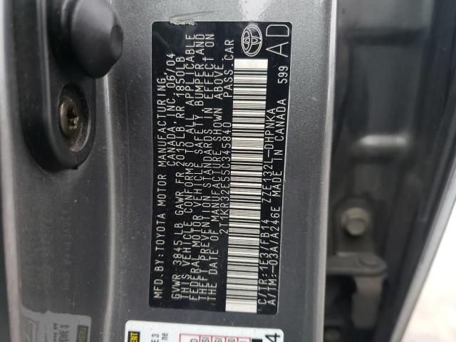2T1KR32E55C345840 - 2005 TOYOTA COROLLA MA XR GRAY photo 12