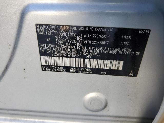 2T3WFREV7FW168501 - 2015 TOYOTA RAV4 XLE SILVER photo 13