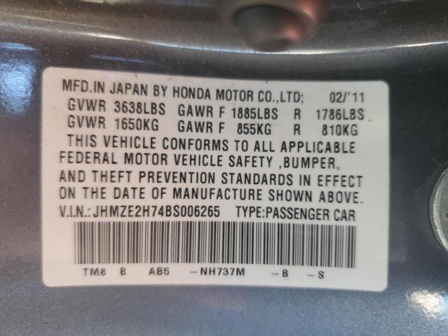 JHMZE2H74BS006265 - 2011 HONDA INSIGHT EX GRAY photo 13