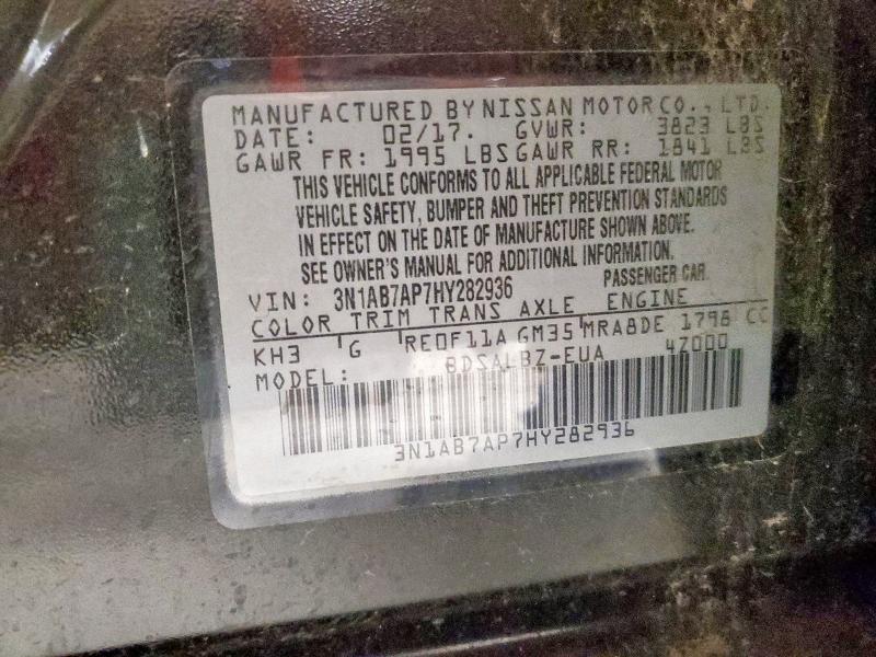 3N1AB7AP7HY282936 - 2017 NISSAN SENTRA S 黑色 照片 12