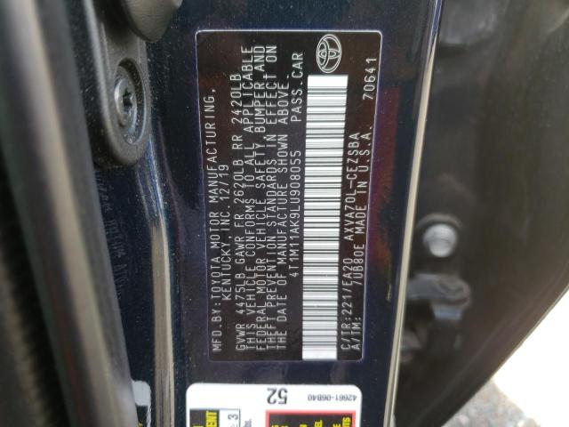 4T1M11AK9LU908055 - 2020 TOYOTA CAMRY SE Թիրկույզ լուսանկար 12