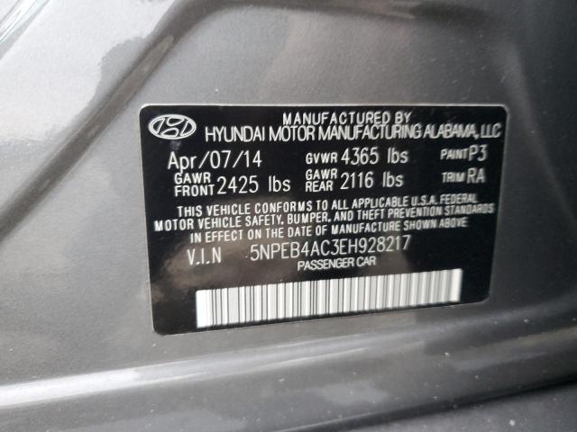 5NPEB4AC3EH928217 - 2014 HYUNDAI SONATA GLS GRAY photo 12