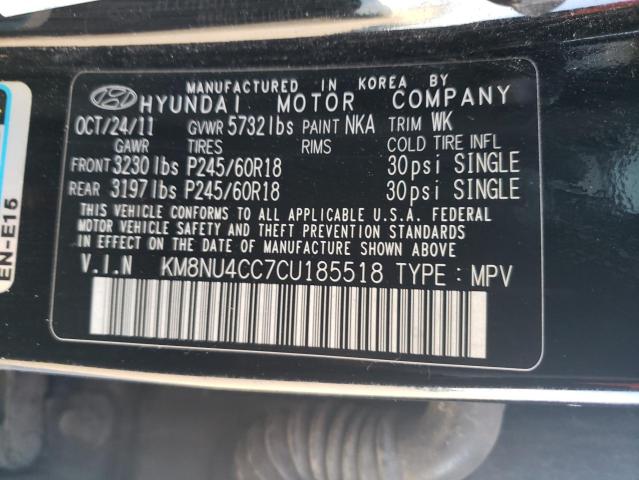 KM8NU4CC7CU185518 - 2012 HYUNDAI VERACRUZ GLS BLACK photo 12