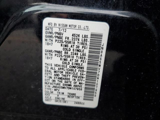 JN8AS5MV7DW107958 - 2013 NISSAN ROGUE S BLACK photo 12