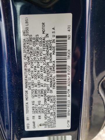 5TEUX42N47Z354269 - 2007 TOYOTA TACOMA ACCESS CAB ლურჯი ფოტო 12