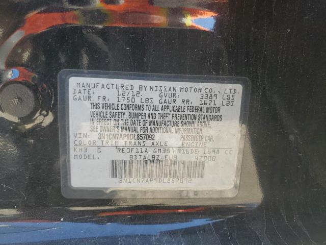 3N1CN7AP9DL857092 - 2013 NISSAN VERSA S BLACK photo 12