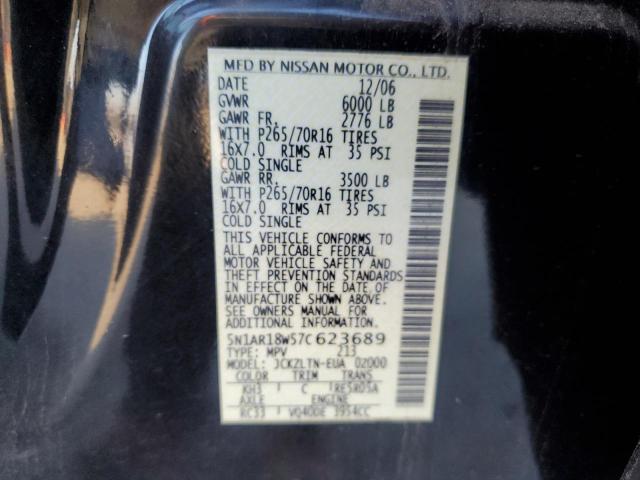 5N1AR18W57C623689 - 2007 NISSAN PATHFINDER LE BLACK photo 13