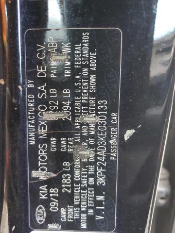 3KPF24AD3KE030133 - 2019 KIA FORTE FE BLACK photo 12