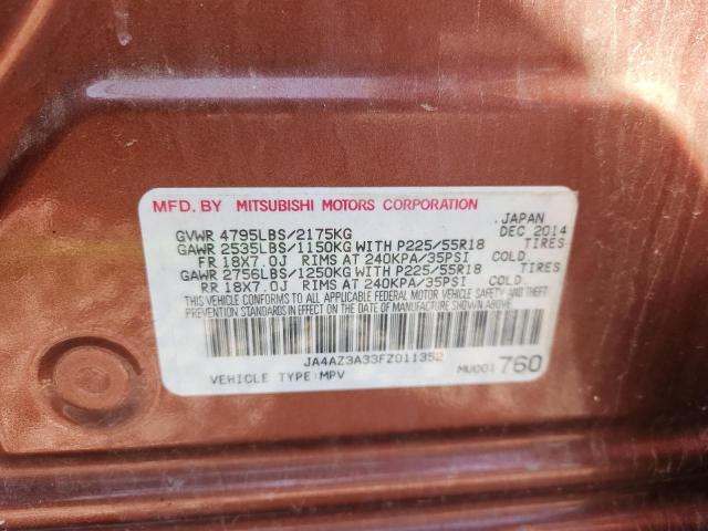 JA4AZ3A33FZ011352 - 2015 MITSUBISHI OUTLANDER SE Turuncu fotoğraf 13