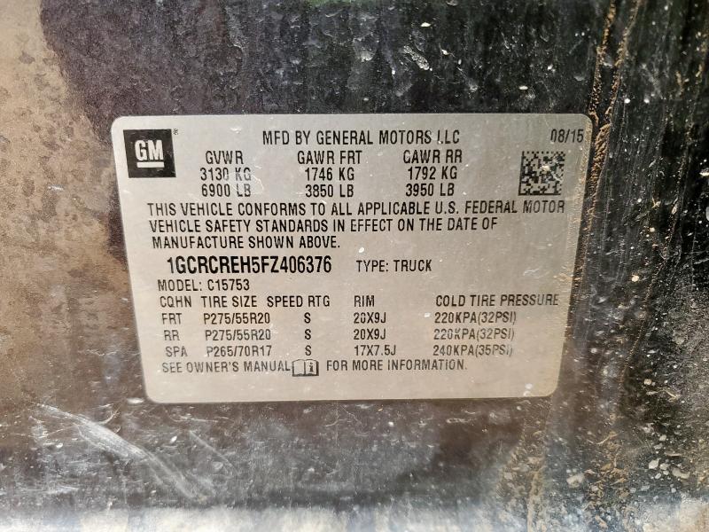 1GCRCREH5FZ406376 - 2015 CHEVROLET SILVERADO C1500 LT CHARCOAL photo 12