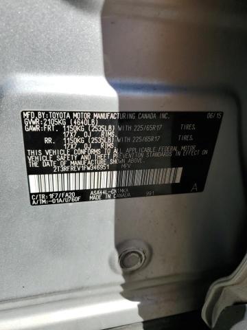 2T3RFREV1FW346951 - 2015 TOYOTA RAV4 XLE SILVER photo 14