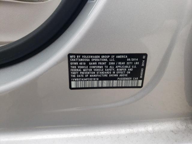 1VWBS7A34FC021619 - 2015 VOLKSWAGEN PASSAT SE SILVER photo 12