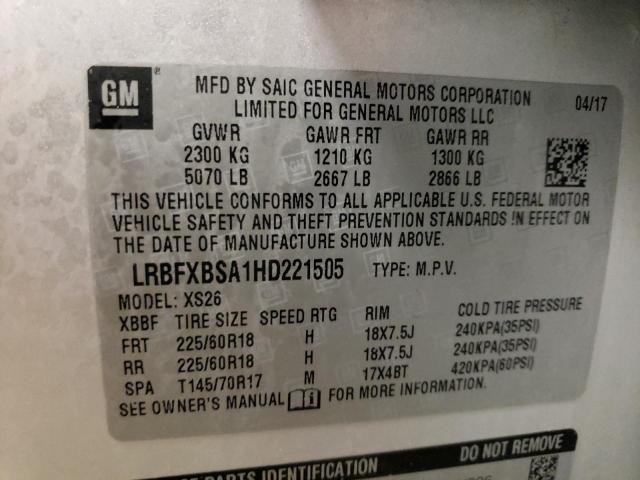 LRBFXBSA1HD221505 - 2017 BUICK ENVISION ESSENCE SILVER photo 12