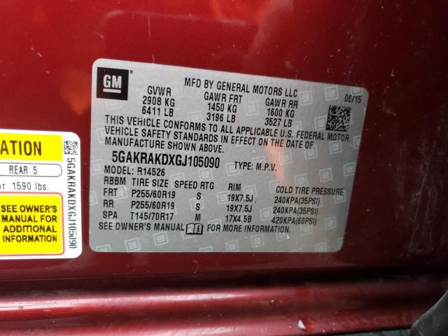 5GAKRAKDXGJ105090 - 2016 BUICK ENCLAVE RED photo 14