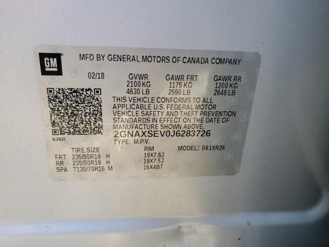 2GNAXSEV0J6283726 - 2018 CHEVROLET EQUINOX LT Silber Foto 13