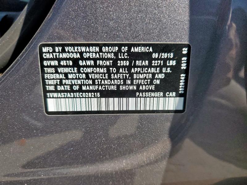 1VWAS7A31EC028215 - 2014 VOLKSWAGEN PASSAT S رمادي صورة 12