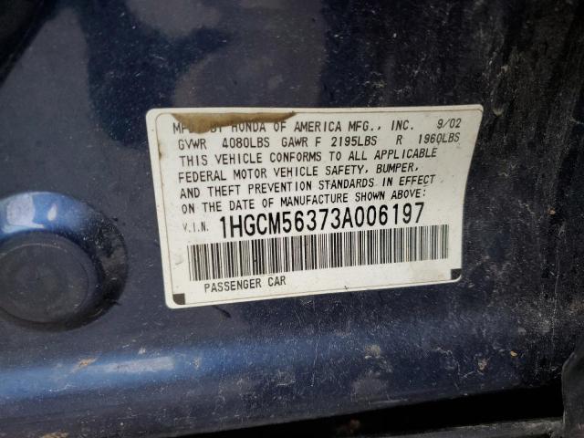 1HGCM56373A006197 - 2003 HONDA ACCORD LX BLUE photo 12