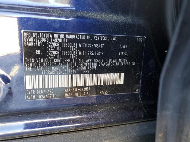 4T3RWRFV8MU017515 - 2021 TOYOTA RAV4 XLE Bleu photo 13