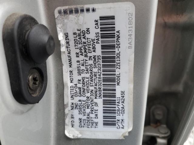 1NXBR32E84Z323795 - 2004 TOYOTA COROLLA CE SILVER photo 12