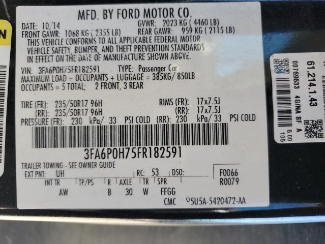 3FA6P0H75FR182591 - 2015 FORD FUSION SE BLACK photo 12