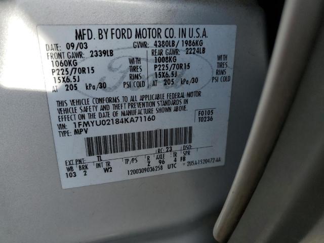 1FMYU02184KA71160 - 2004 FORD ESCAPE XLS SILVER photo 14