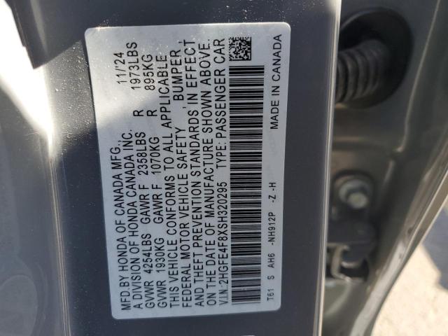 2HGFE4F8XSH320295 - 2025 HONDA CIVIC SPORT ნაცრისფერი ფოტო 12