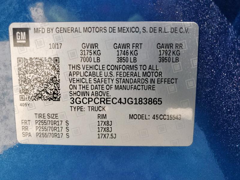 3GCPCREC4JG183865 - 2018 CHEVROLET SILVERADO C1500 LT Կապույտ լուսանկար 12