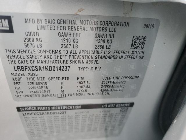 LRBFXCSA1KD014237 - 2019 BUICK ENVISION ESSENCE SILVER photo 12