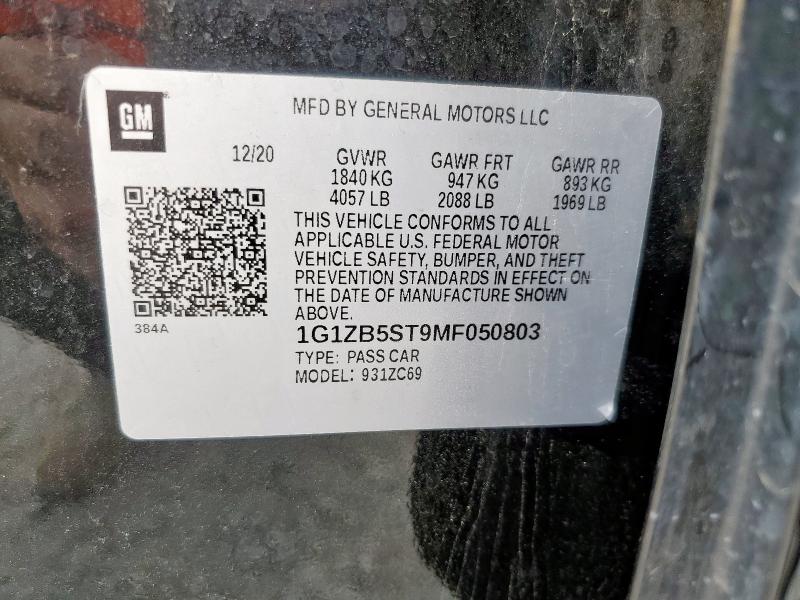 1G1ZB5ST9MF050803 - 2021 CHEVROLET MALIBU LS Qara foto 13