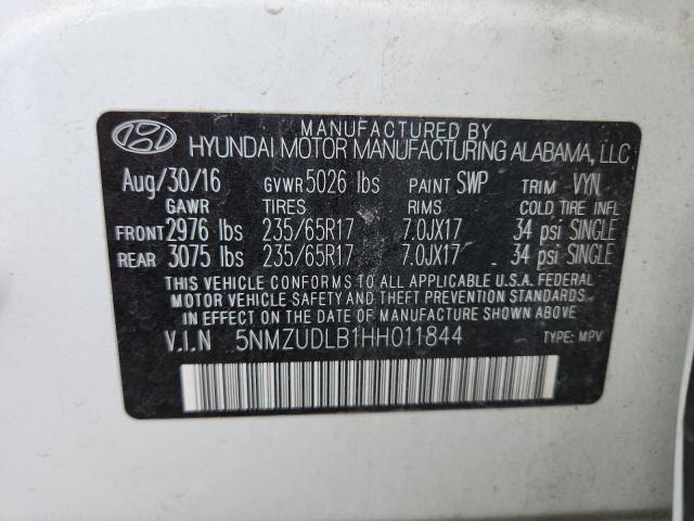 5NMZUDLB1HH011844 - 2017 HYUNDAI SANTA FE S WHITE photo 13