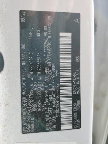 5TDGZRBH1NS593593 - 2022 TOYOTA HIGHLANDER XLE WHITE photo 12