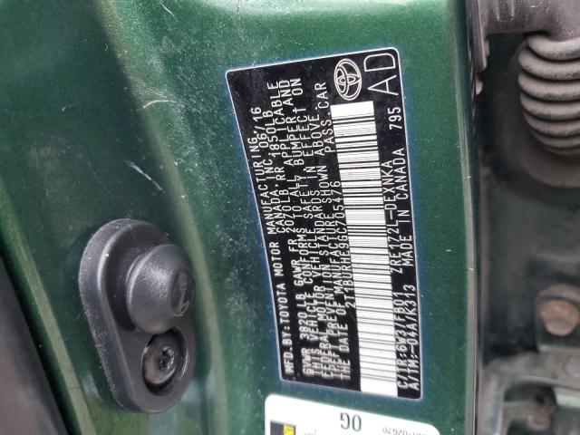 2T1BURHE9GC705476 - 2016 TOYOTA COROLLA L GREEN photo 12