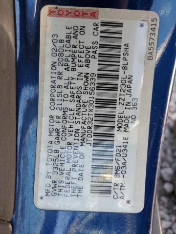 JTDDR32TX30156339 - 2003 TOYOTA CELICA GT Mavi foto 12