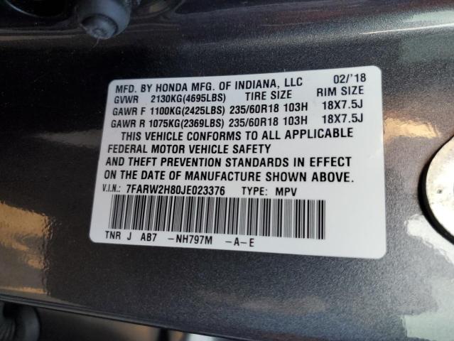 7FARW2H80JE023376 - 2018 HONDA CR-V EXL GRAY photo 13