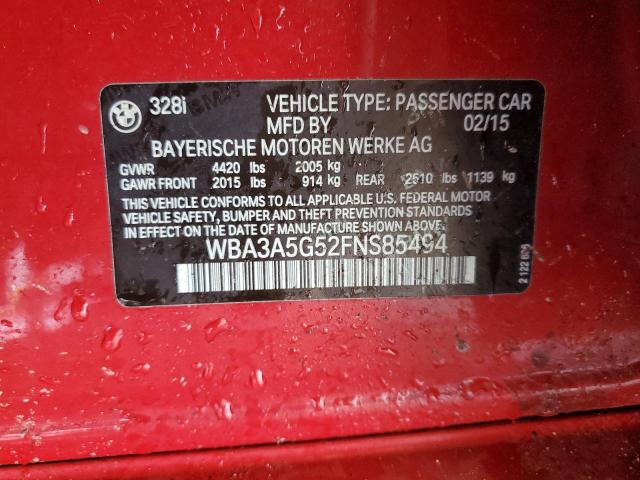 WBA3A5G52FNS85494 - 2015 BMW 328 I RED photo 12