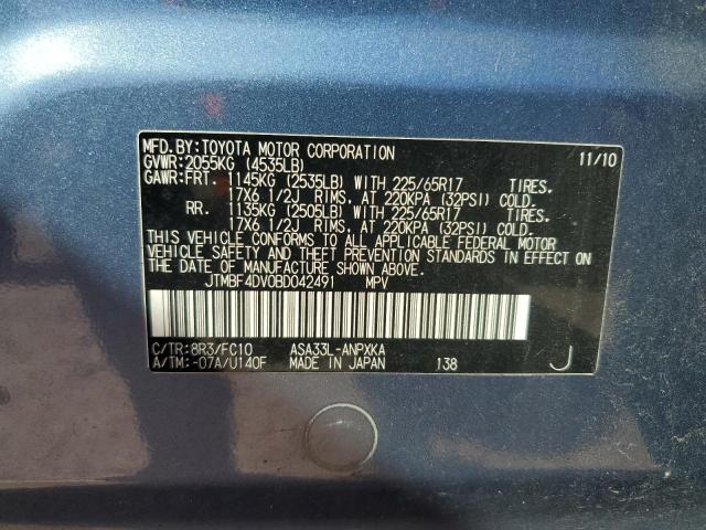 JTMBF4DV0BD042491 - 2011 TOYOTA RAV4 BLUE photo 13